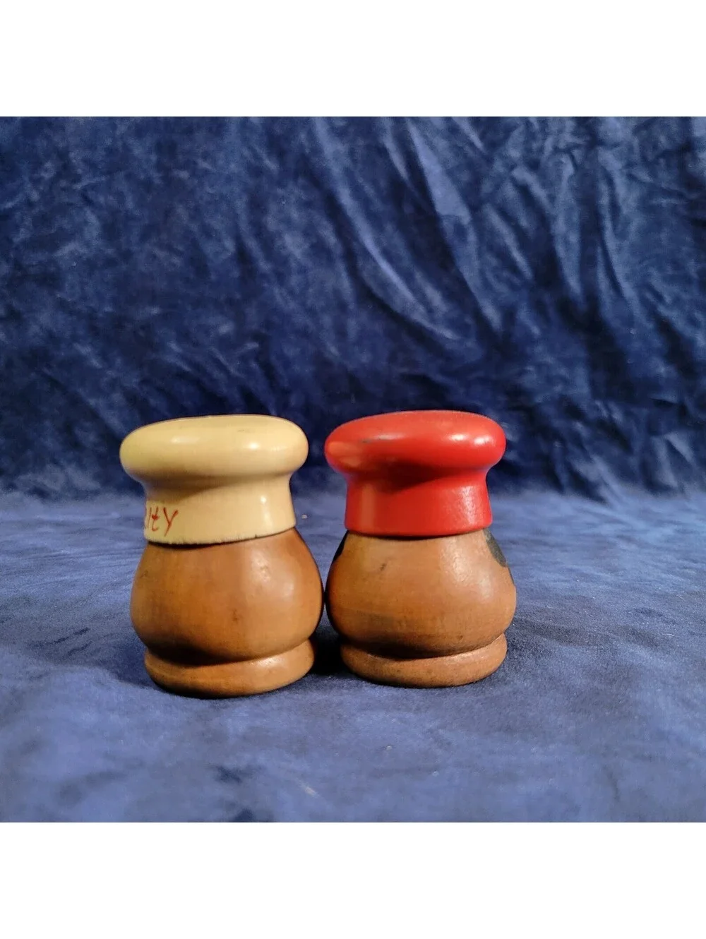 Vintage Salty & Peppy Wooden Chef Salt Pepper Shakers Japan MCM 2.5